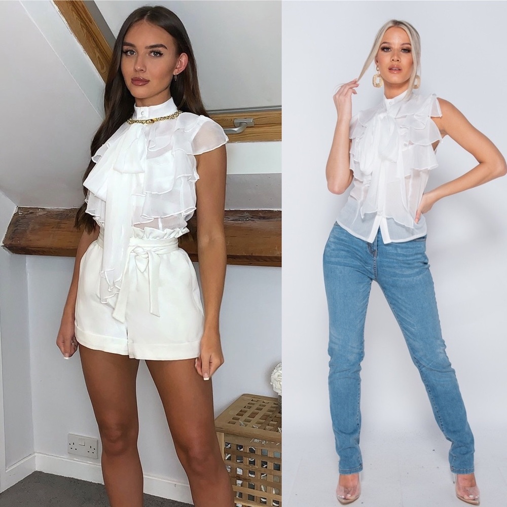 5⭐ Fav Sweet Poetry White Ruffle Front Blouse Top - Picture 2 of 9